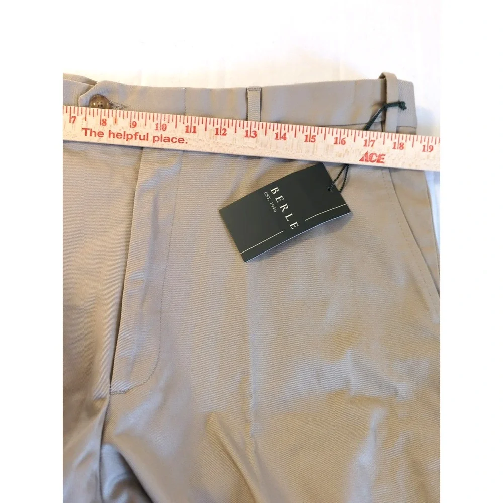 New with Tag BERLE Dress Pants Men 37 Flat Front Cuffed Tan 100% Cotton Classic